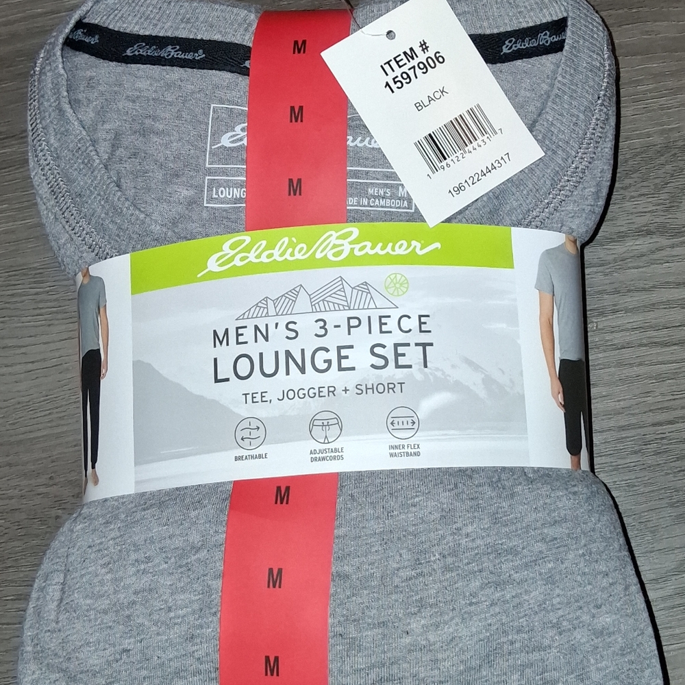 Eddie Bauer Men's 3-Piece Black & Gray Lounge Set. Medium